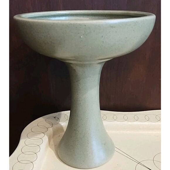 Vintage Haeger Pottery Planter Olive Green Pedestal Footed Compote - MCM - USA - Picture 6 of 6